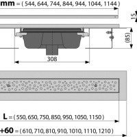 AlcaPlast Antivandal Buble APZ1011-1050L Душевой трап 1050 мм | комплект с перфорированной решёткой (нержавеющая сталь глянцевая)