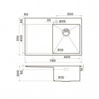 OMOIKIRI Akisame 4973100 Мойка для кухни чаша справа 78*51 см (вороненая сталь)