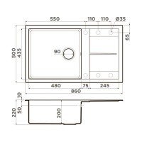 OMOIKIRI Sumi 4993646 Мойка для кухни с крылом 86*50 см (черный)