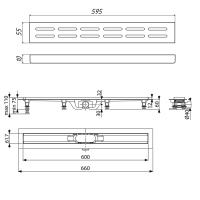 TIMO Super Plast SP10600-DG10600 Душевой лоток 600 мм - готовый комплект для монтажа с декоративной решёткой DG10 (нержавеющая сталь сатин)