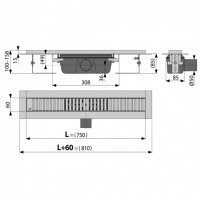AlcaPlast APZ1SMART-LINE-750 Душевой трап 750 мм | комплект с перфорированной решёткой (нержавеющая сталь матовая)