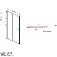 Vincea Garda VDS-1G150CLB Душевая дверь 1500*1900 мм (профиль черный матовый | витраж прозрачное стекло)