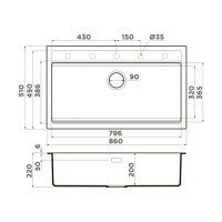 OMOIKIRI Kitagawa 4993794 Мойка для кухни с разделочной доской 86*51 см (графит)