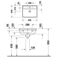 Duravit D-Neo 23665500001 Раковина подвесная 550*440 мм (белый)