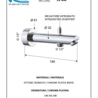 Remer 91MD Излив для наполнения ванны 180 мм (хром)