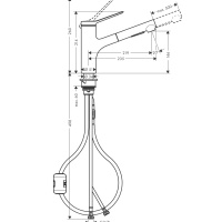 Hansgrohe Zesis M33 74820670 Смеситель для кухни с выдвижным изливом (чёрный матовый)