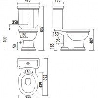 Creavit Klasik KL410-00CB00E-WP00 Бачок для унитаза (белый глянцевый с декром Vercaci хром)