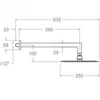 Ramon Soler BHRK250 Верхний душ 250*250 мм - с настенным кронштейном (хром)