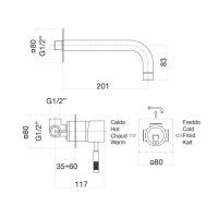 Webert Rimini RI830605010 Настенный смеситель для раковины (золото)