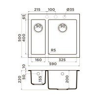 OMOIKIRI Bosen 4993150 Мойка для кухни двойная 59*50 см (ваниль)