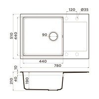 OMOIKIRI Daisen 4993691 Мойка для кухни с крылом 78*51 см (темный шоколад)