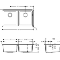 Hansgrohe S51 S510-U770 43434380 Мойка для кухни двойная встраиваемая снизу 82*45 см (серый)