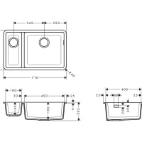 Hansgrohe S51 S510-U635 43433380 Мойка для кухни двойная встраиваемая снизу 71*45 см (серый)