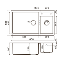 OMOIKIRI Tedori 4993573 Мойка для кухни двойная 85*46 см (leningrad grey)