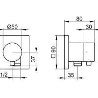 Keuco Ixmo 59557171102 Запорный вентиль с переключателем на 2 положения и подключением душевого шланга - внешняя часть (алюминий)