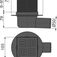 AlcaPlast APV31BLACK Душевой трап | комплект с дизайн-решёткой 105*105 мм (чёрный матовый)