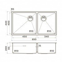 OMOIKIRI Taki 85-2-LB-U/IF-GB Side 4997039 Мойка для кухни двойная 85*44 см (графит)