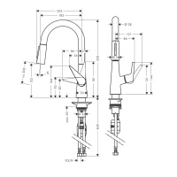 Hansgrohe Talis M51 72815800 Смеситель для кухни с вытяжным изливом (нержавеющая сталь шлифованная)