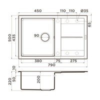 OMOIKIRI Sumi 4993663 Мойка для кухни с крылом 79*50 см (ваниль)