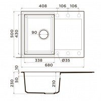 OMOIKIRI Sakaime 4993194 Мойка для кухни с правым крылом 68*50 см (эверест)