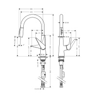Hansgrohe Talis M51 72817800 Высокий смеситель для кухни с вытяжным изливом (нержавеющая сталь шлифованная)