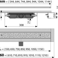 AlcaPlast Antivandal Low Buble APZ111-1150L Душевой трап 1150 мм | комплект с перфорированной решёткой (нержавеющая сталь глянцевая)