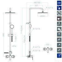 Ramon Soler TITANIUM 1878RP240 Душевая система - комплект со смесителем (хром)