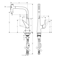 Hansgrohe Talis Select M51 72823800 Высокий смеситель для кухни с вытяжным изливом (нержавеющая сталь шлифованная)