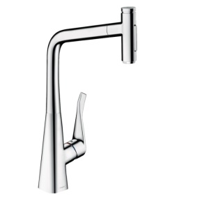 Hansgrohe Metris Select M71 73816000 Высокий смеситель для кухни с вытяжным изливом (хром)